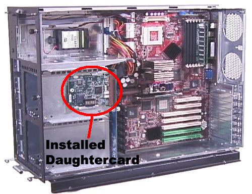 This image shows a PowerEdge 2500 server with the daughtercard installed