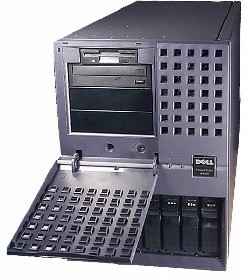This image demonstrates how the front bevel of the PowerEdge 4400/6400 chassis opens